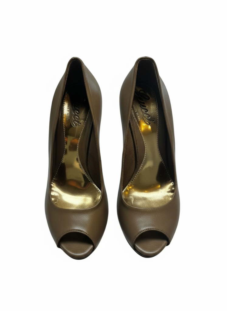 Gucci Gucci Designer High Heels Open Toe Platform Pump Nappa Leather