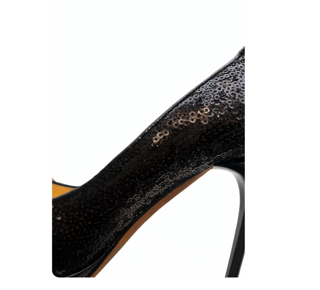 Jimmy Choo Cosmic Black Sequin Patent Leather Platform Pumps